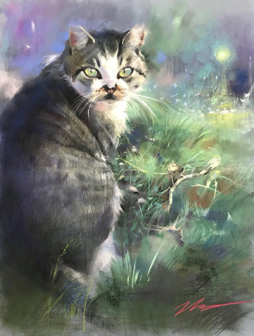 Portrait painting of a girl in warm light